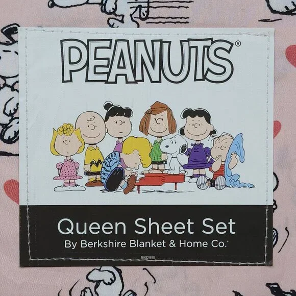Peanuts Snoopy Queen Sheet Set By Berkshire Pink With Hearts Valentines Day - Picture 3 of 7